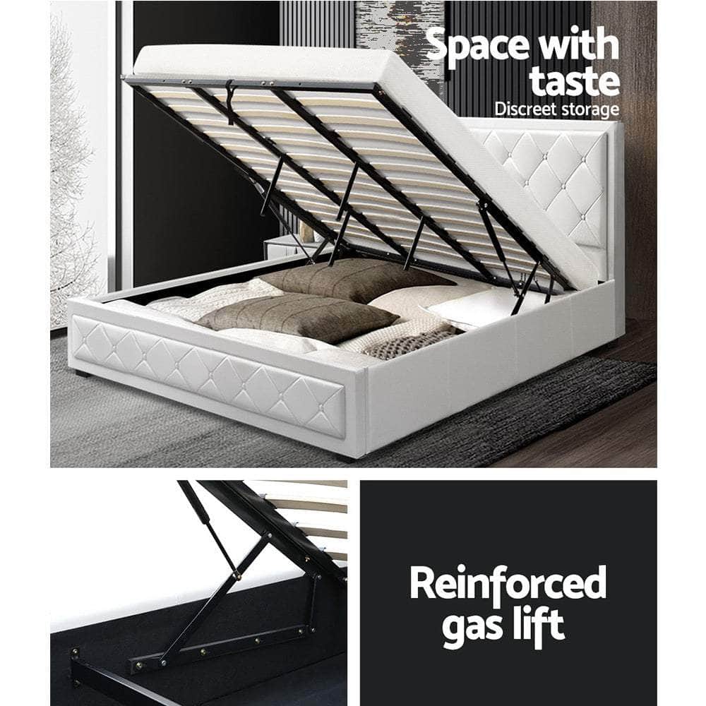 Bed Frame King Size Gas Lift White Tiyo