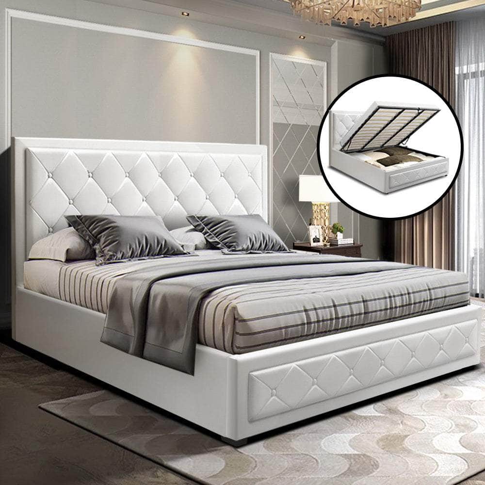 Bed Frame King Size Gas Lift White Tiyo