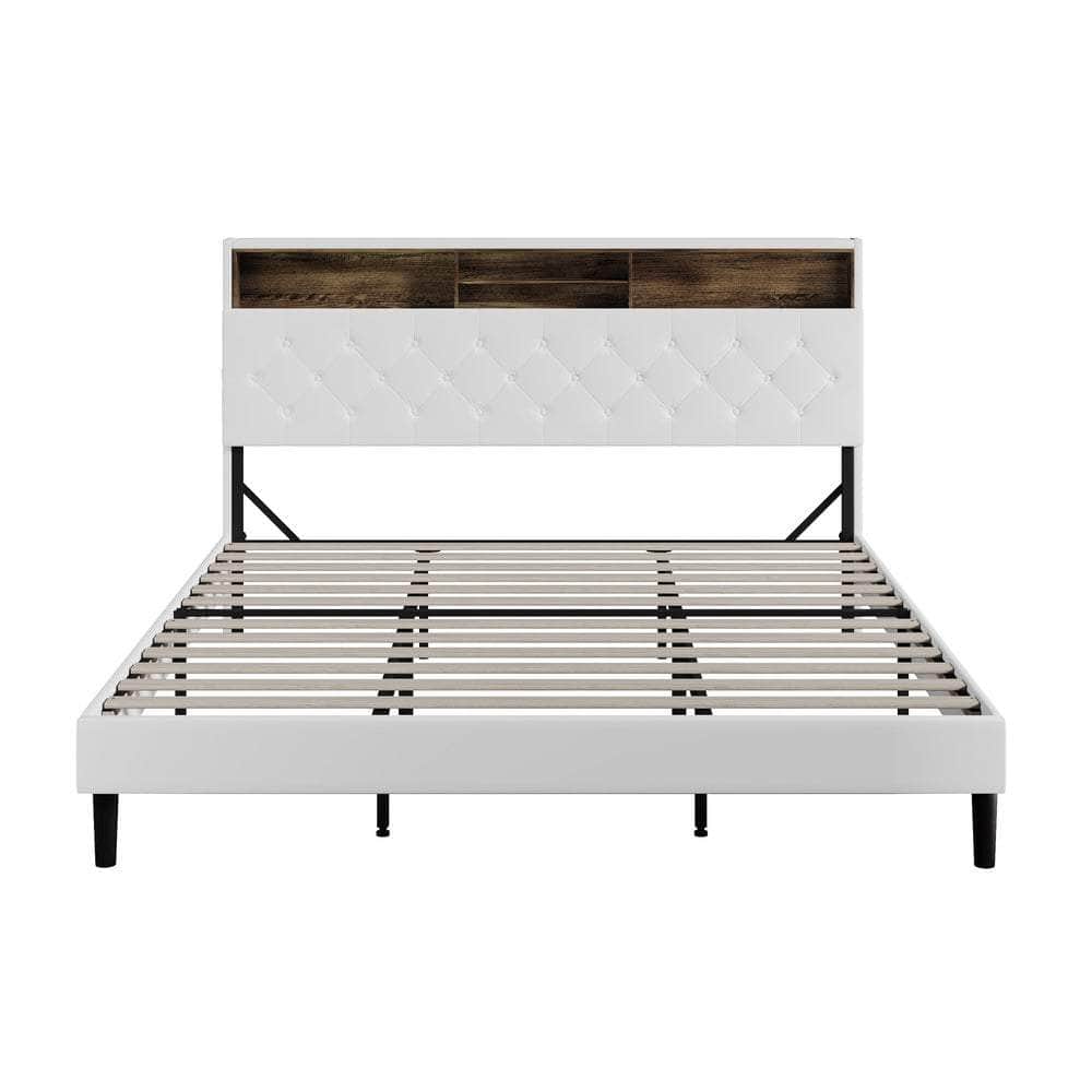 Bed Frame King Size with LED Storage Bedhead White