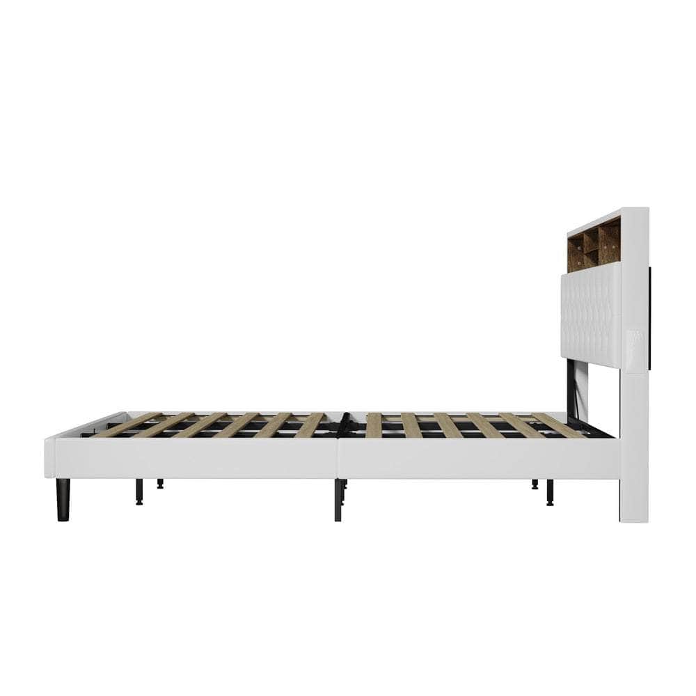 Bed Frame King Size with LED Storage Bedhead White