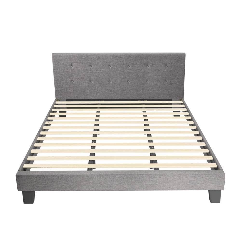 Bed Frame King Size Wooden Fabric Grey