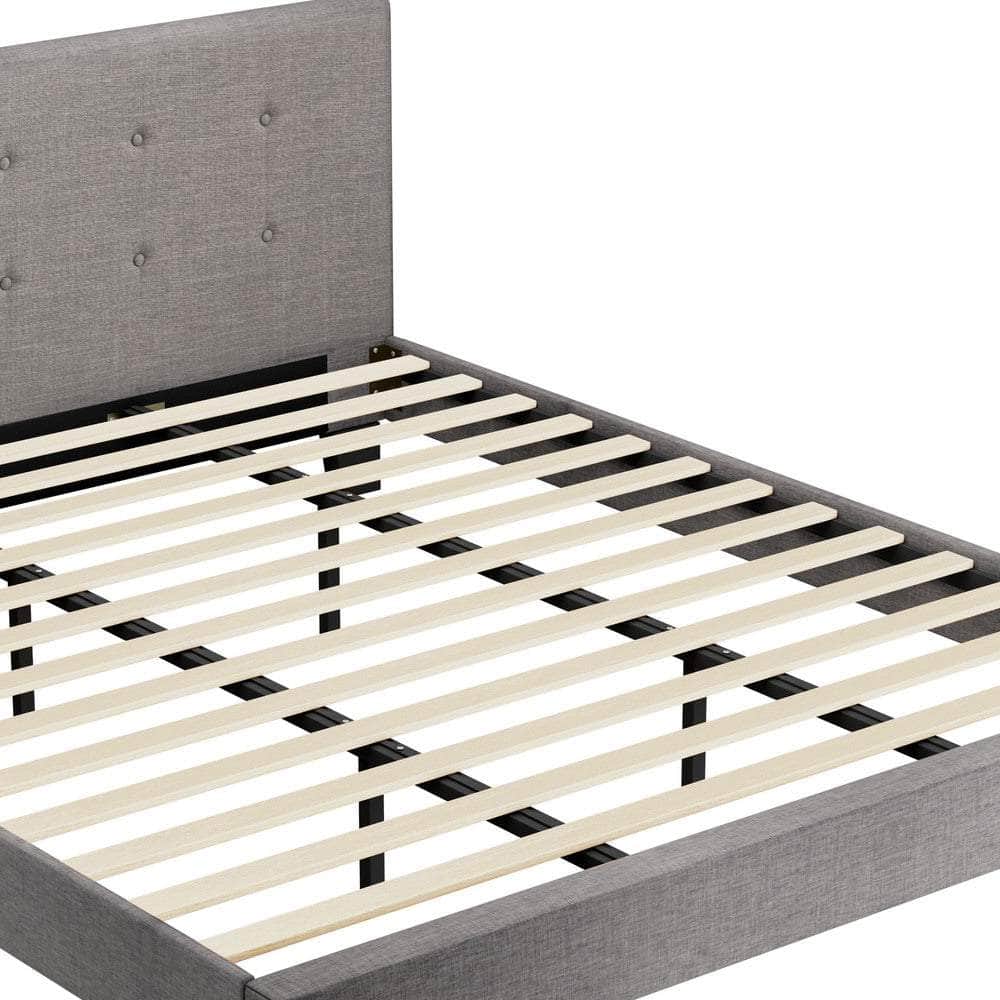 Bed Frame King Size Wooden Fabric Grey