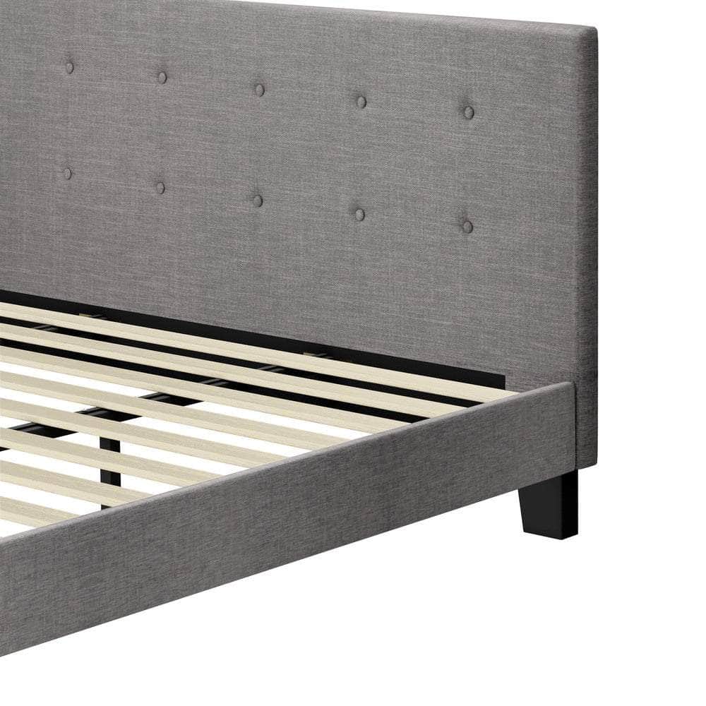Bed Frame King Size Wooden Fabric Grey