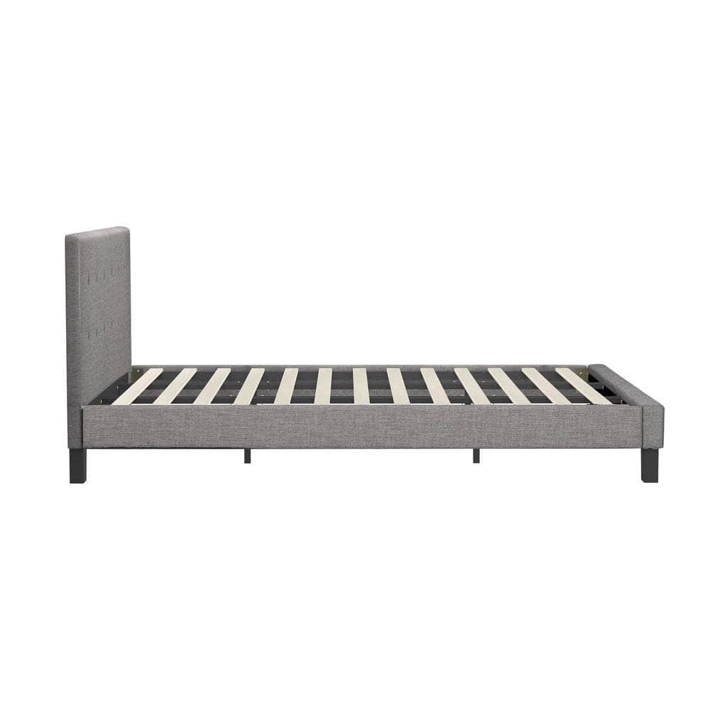 Bed Frame King Size Wooden Fabric Grey