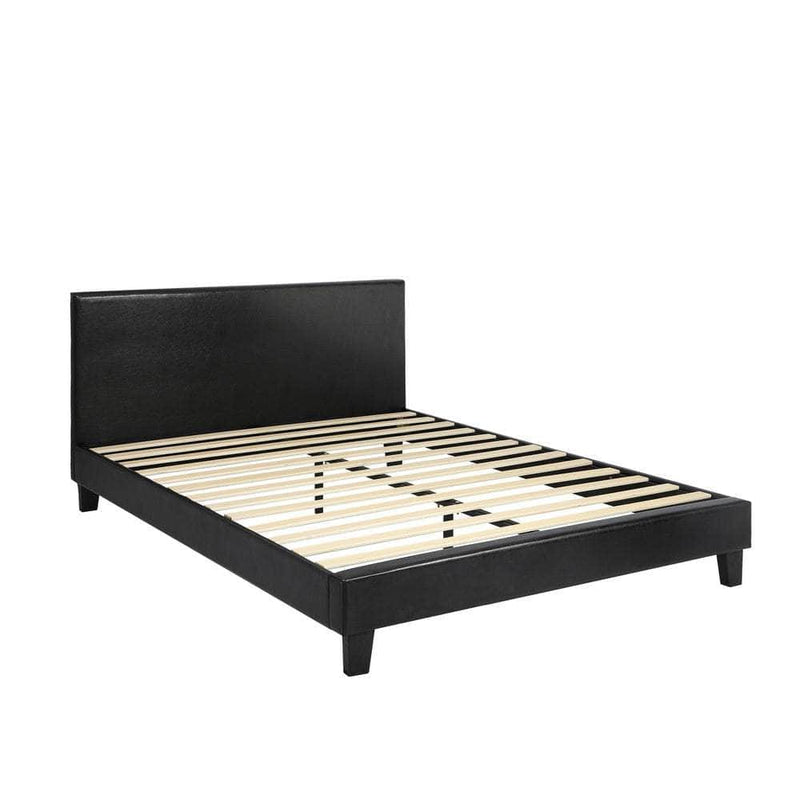 Bed Frame Queen Size Base Mattress Platform Leather Wooden
