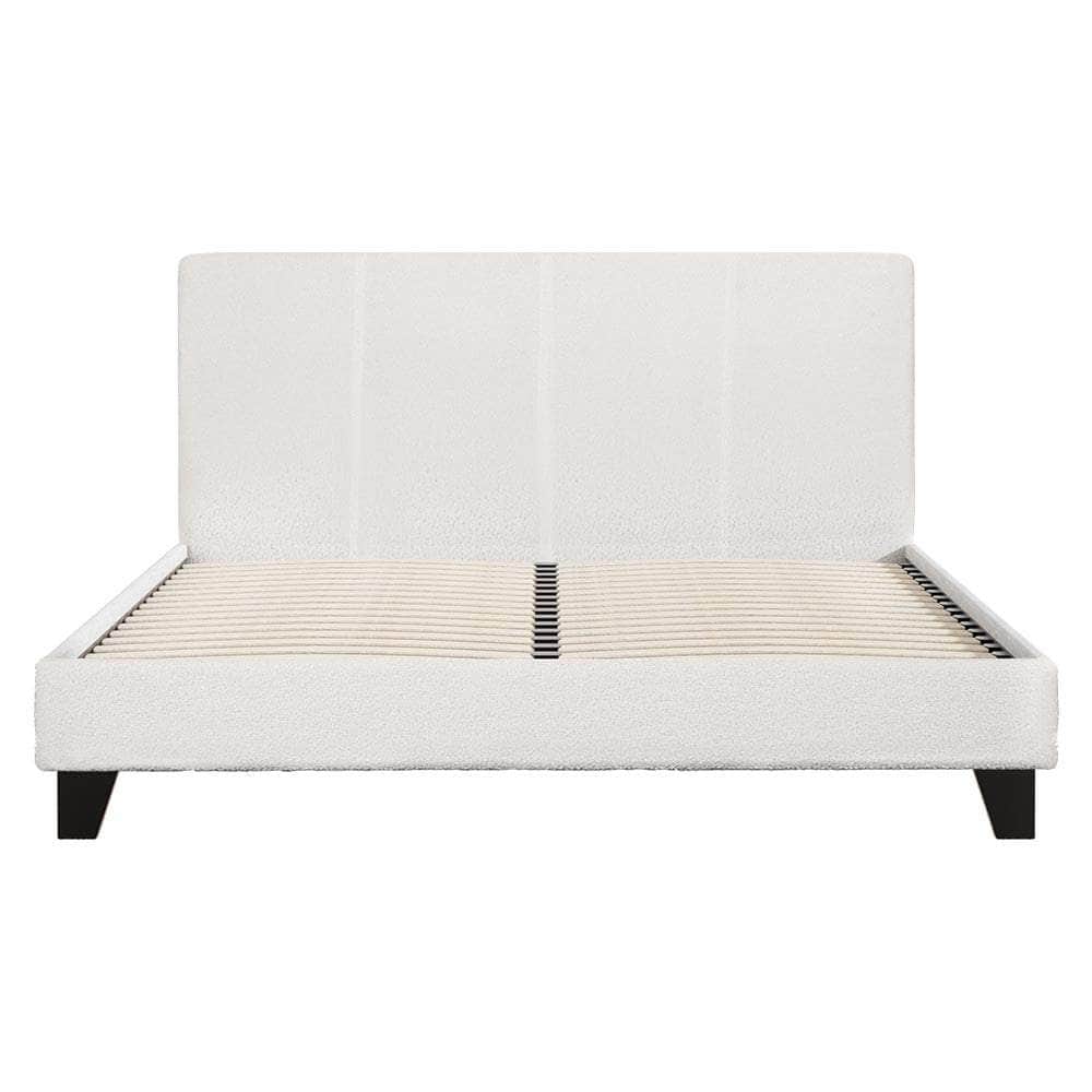 Bed Frame Queen Size Boucle Fabric Mattress Base Platform Wooden
