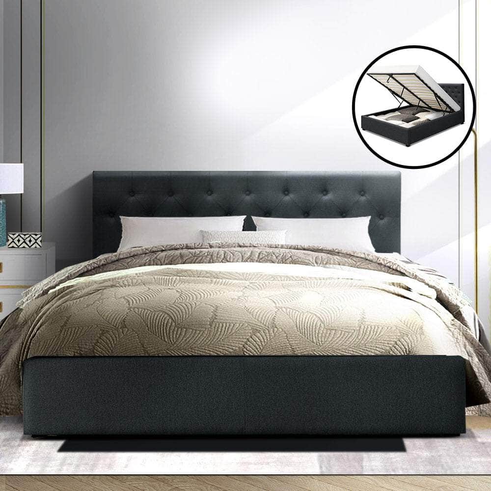 Bed Frame Queen Size Gas Lift Charcoal Vila