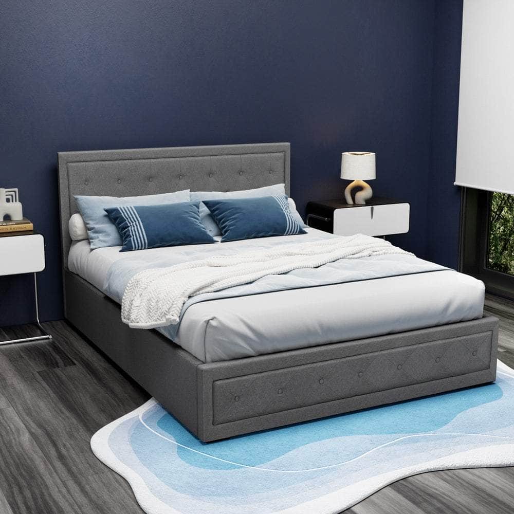 Bed Frame Queen Size Gas Lift Grey Tiyo