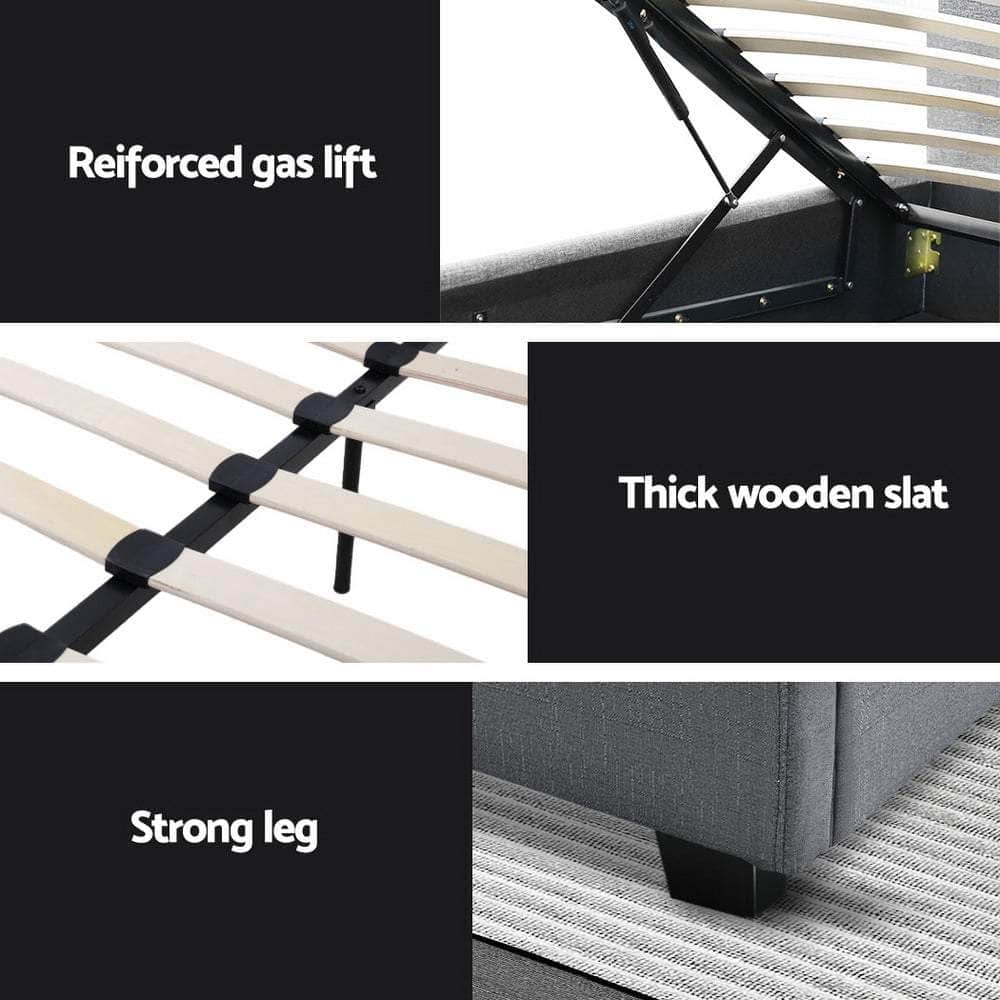 Bed Frame Queen Size Gas Lift Grey Vila