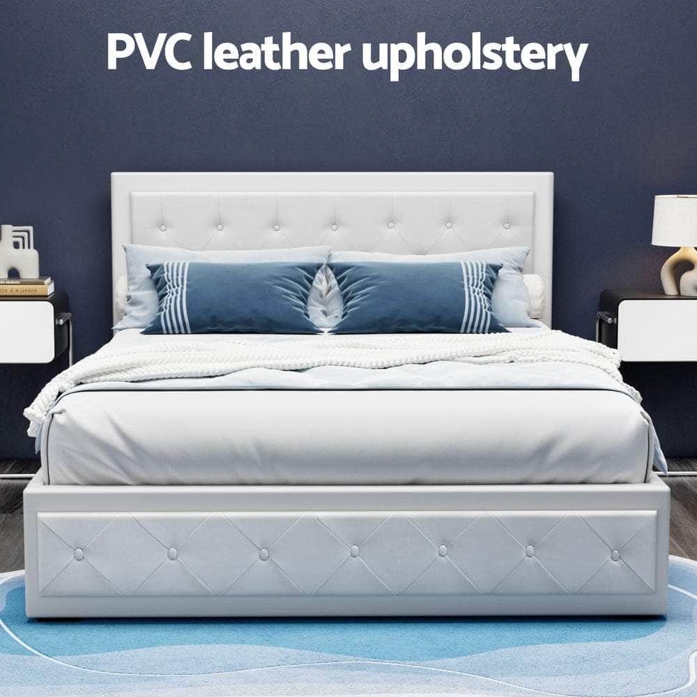 Bed Frame Queen Size Gas Lift White Tiyo