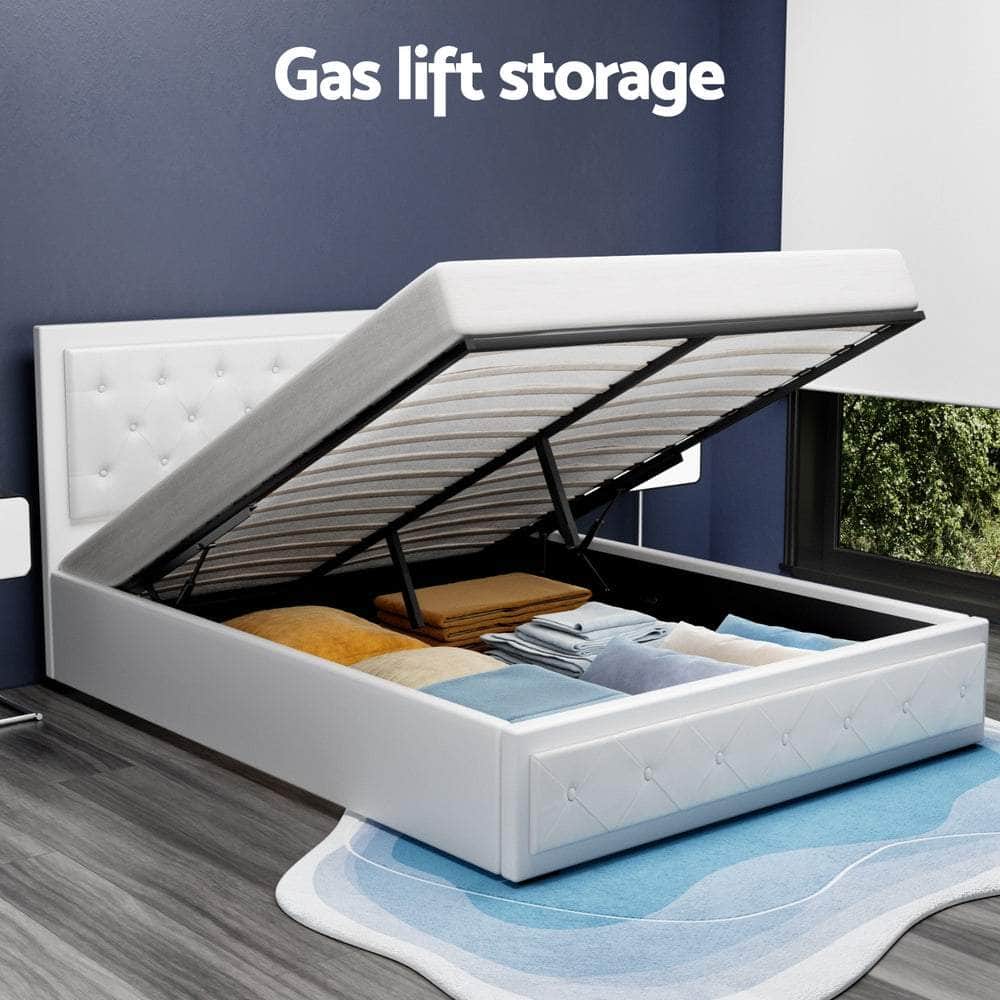 Bed Frame Queen Size Gas Lift White Tiyo