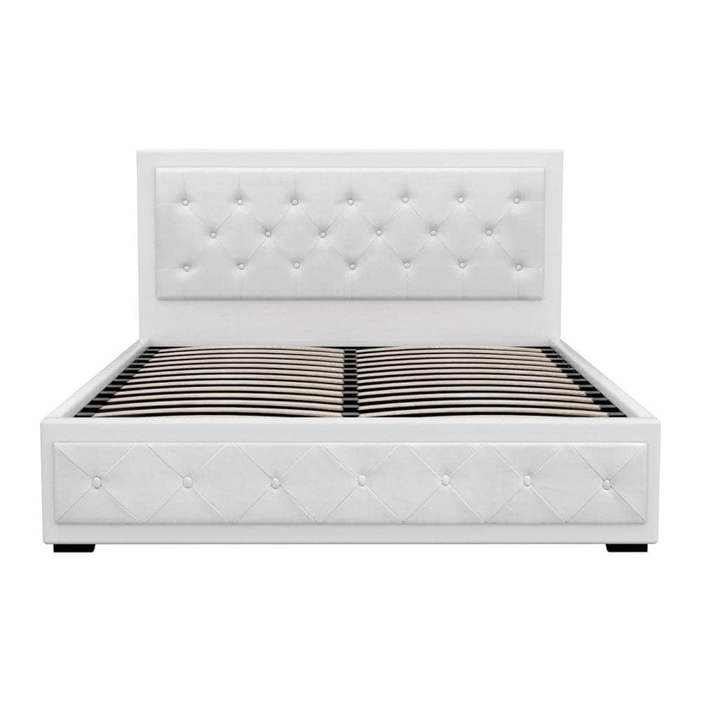Bed Frame Queen Size Gas Lift White Tiyo