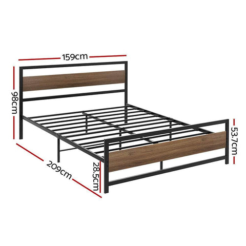 Queen Size Metal Bed Frame With Mattress Platform And Black Base