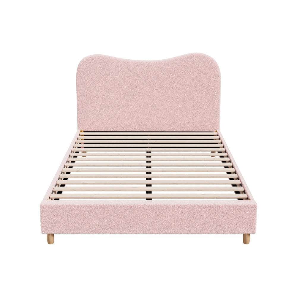 Bed Frame Queen Size Pink Boucle Cloud Shape