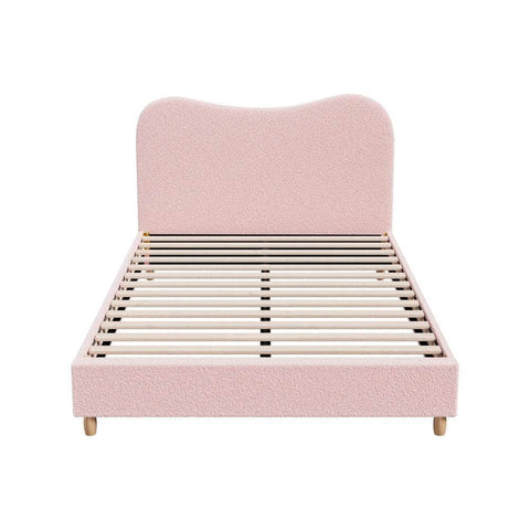 Bed Frame Queen Size Pink Boucle Cloud Shape