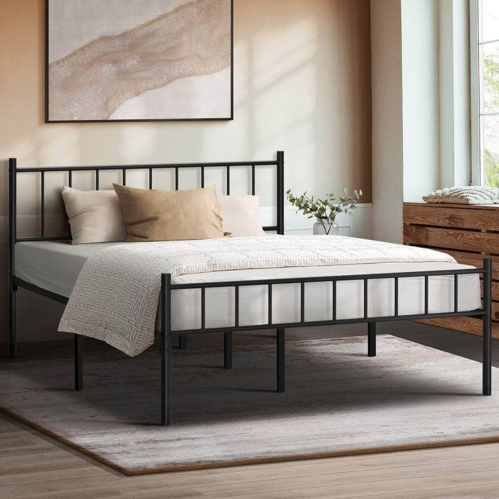 Bed Frame Queen Size Platform with Black Metal Base for Bedroom Furniture