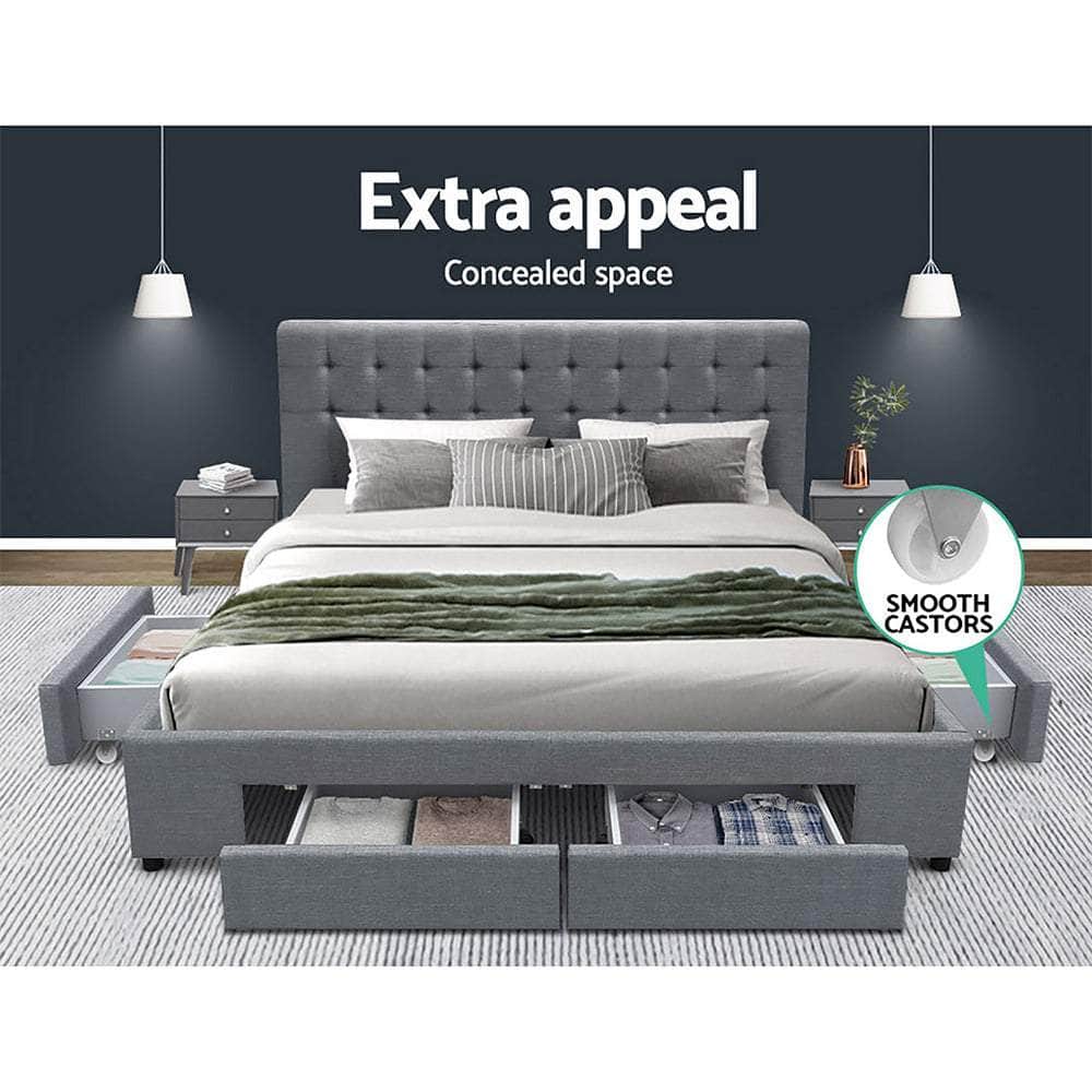 Bed Frame Queen Size With 4 Drawers Grey Avio
