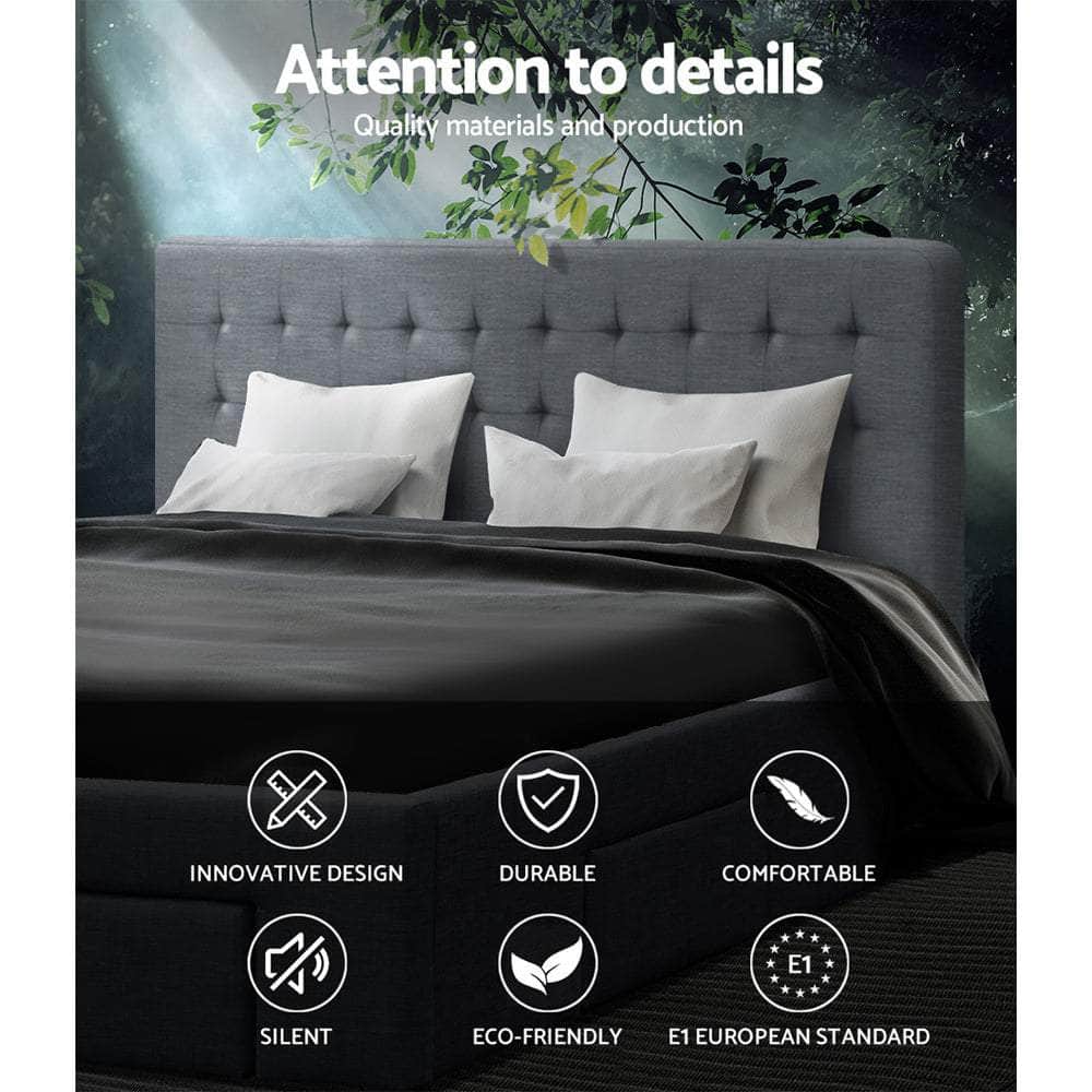 Bed Frame Queen Size With 4 Drawers Grey Avio