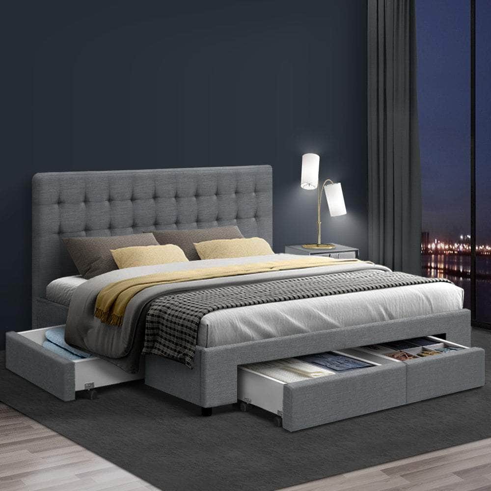Bed Frame Queen Size With 4 Drawers Grey Avio