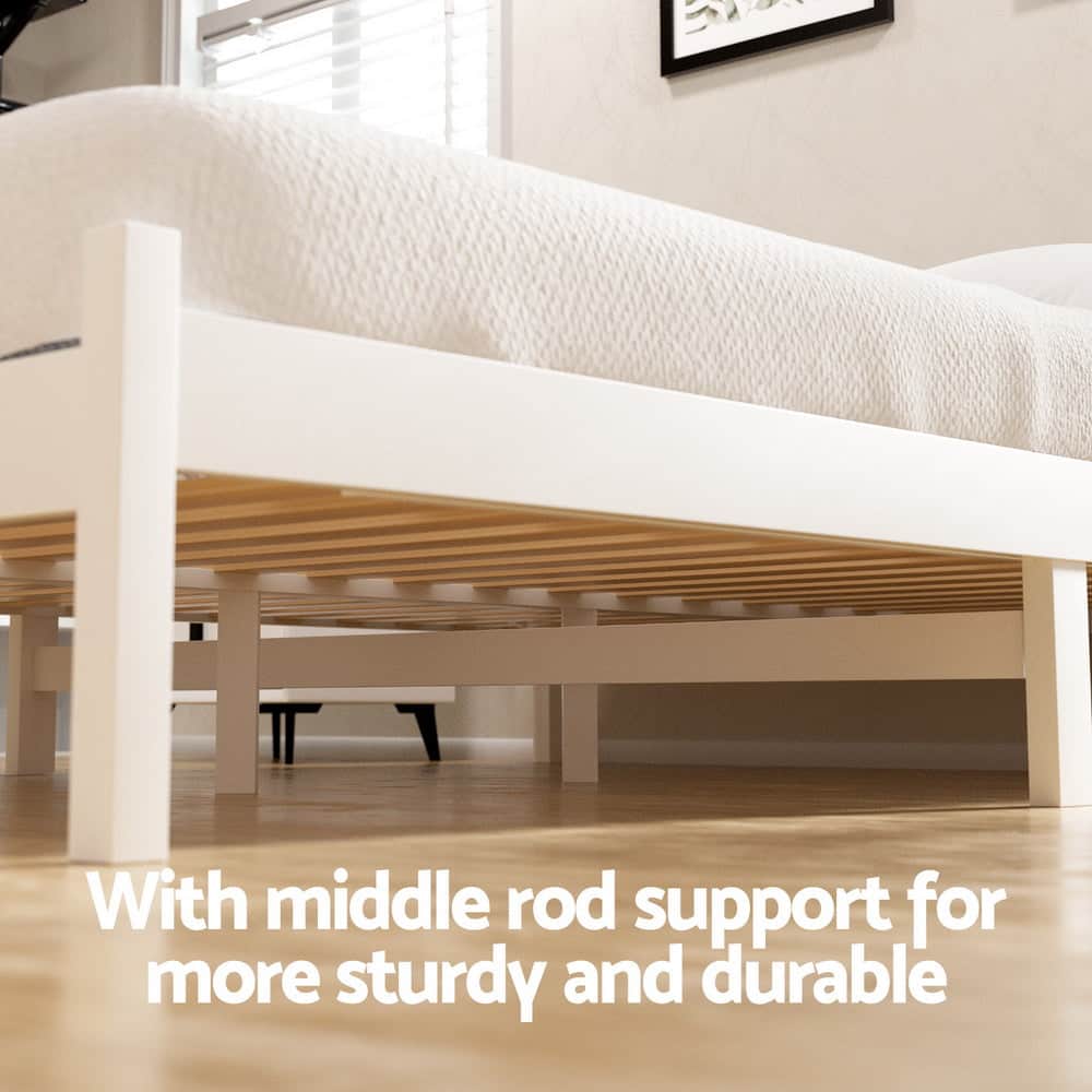 Bed Frame Queen Size Wooden Platform With 2 Storage Drawers White