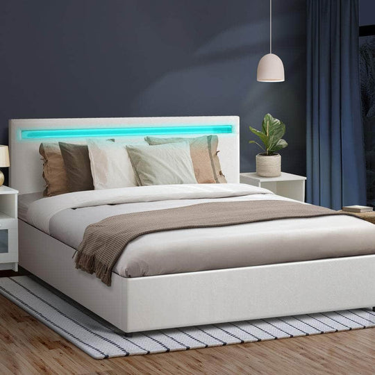 White colour - RGB LED Storage White Gas Lift Bed Frame
