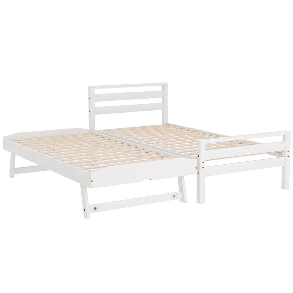 Bed Frame Single Size 2-in-1 Trundle Wooden White AVIS