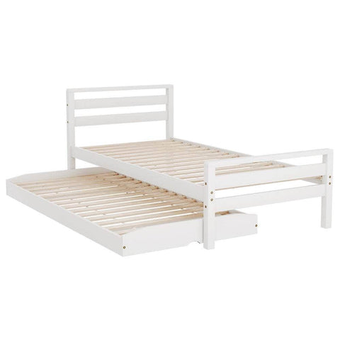 Single Size 2-In-1 Trundle Bed Frame - White Avis