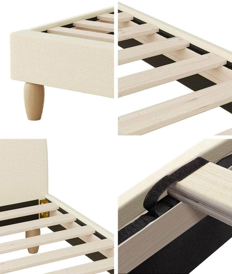 Single - Bed Frame Single Size Arched Bedhead Beige Fabric