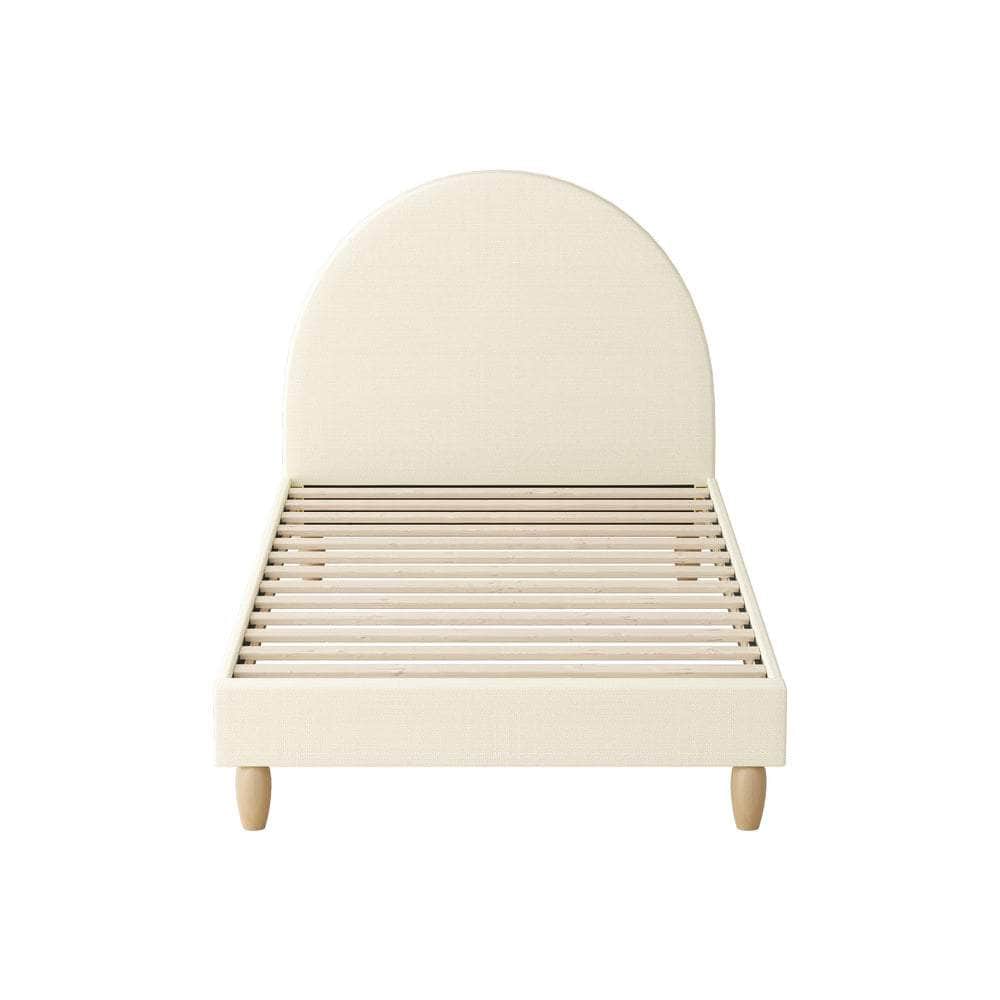 3ev - Bed Frame Single Size Arched Bedhead Beige Fabric