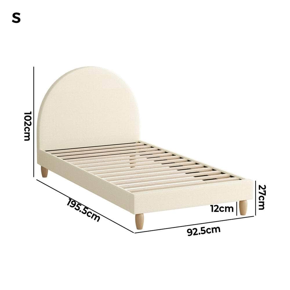 Bed Frame Single Size Arched Bedhead Beige Fabric