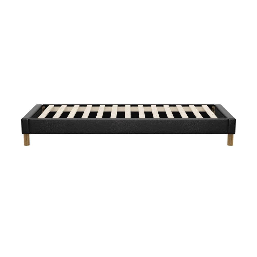 Bed Frame Single Size Bed Base Black Leather