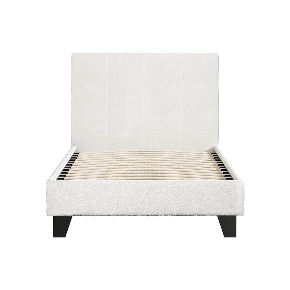 Bed Frame Single Size Boucle Fabric Mattress Base Platform Wooden