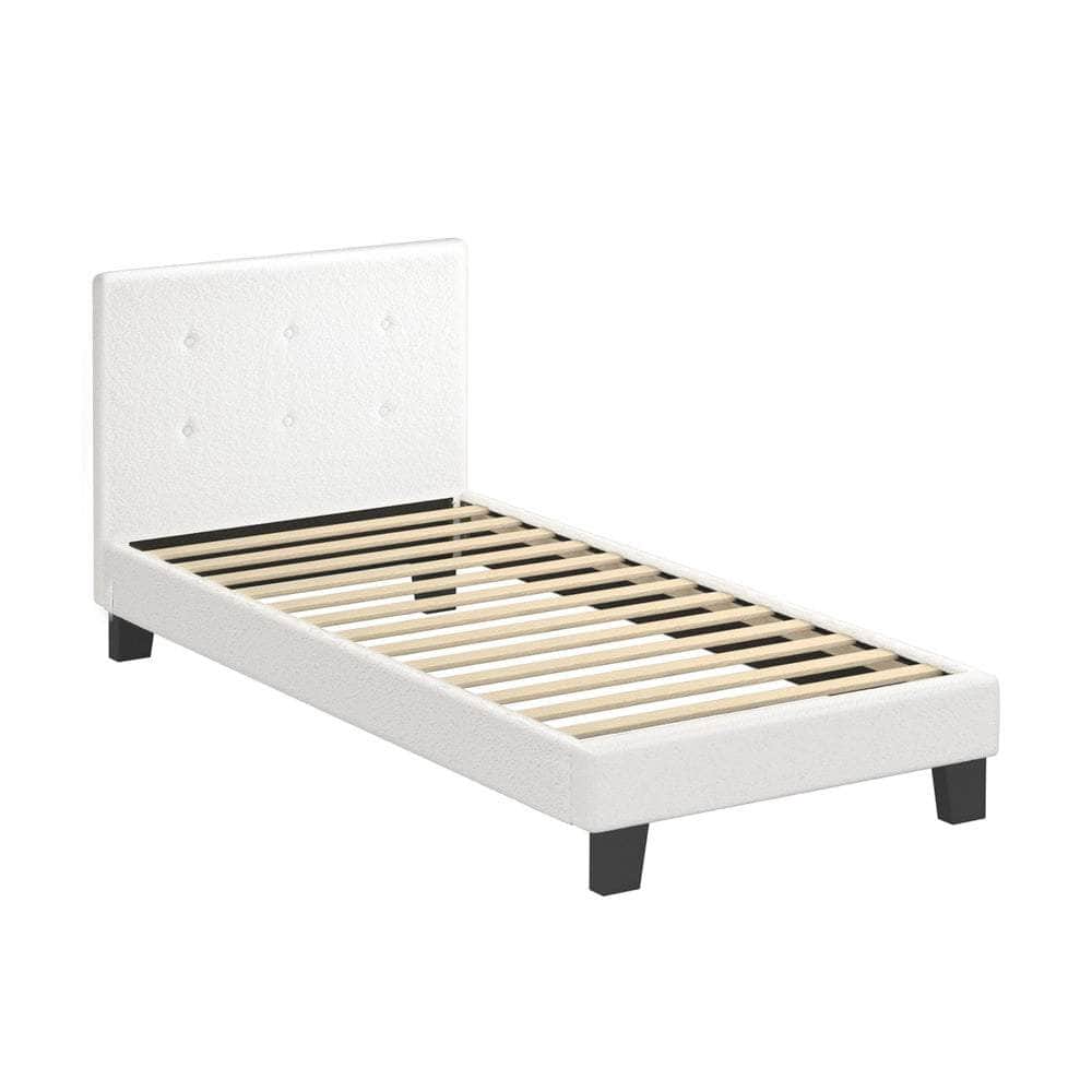 Bed Frame Single Size Wooden Fabric Grey