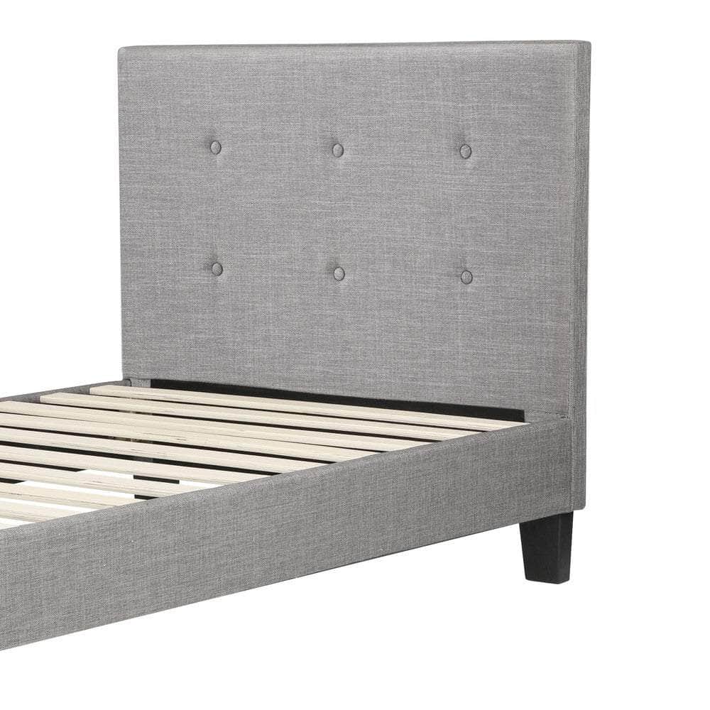 Bed Frame Single Size Wooden Fabric Grey