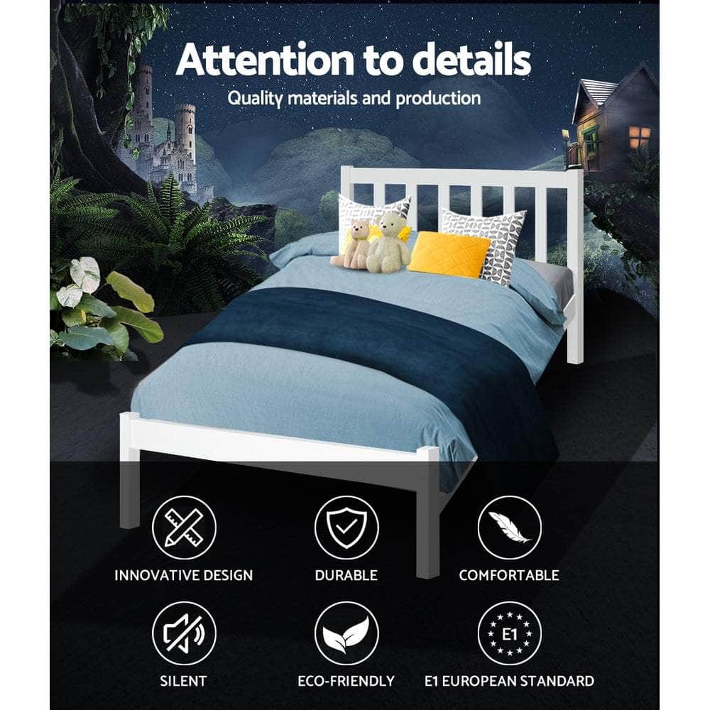 Bed Frame Single Size Wooden White Sofie