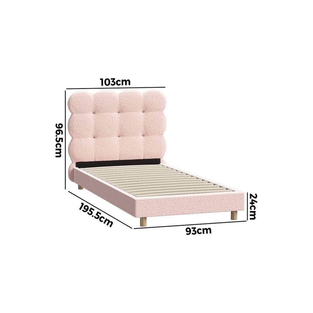 Bed Frame Tufted Bedhead Boucle Fabric Pink