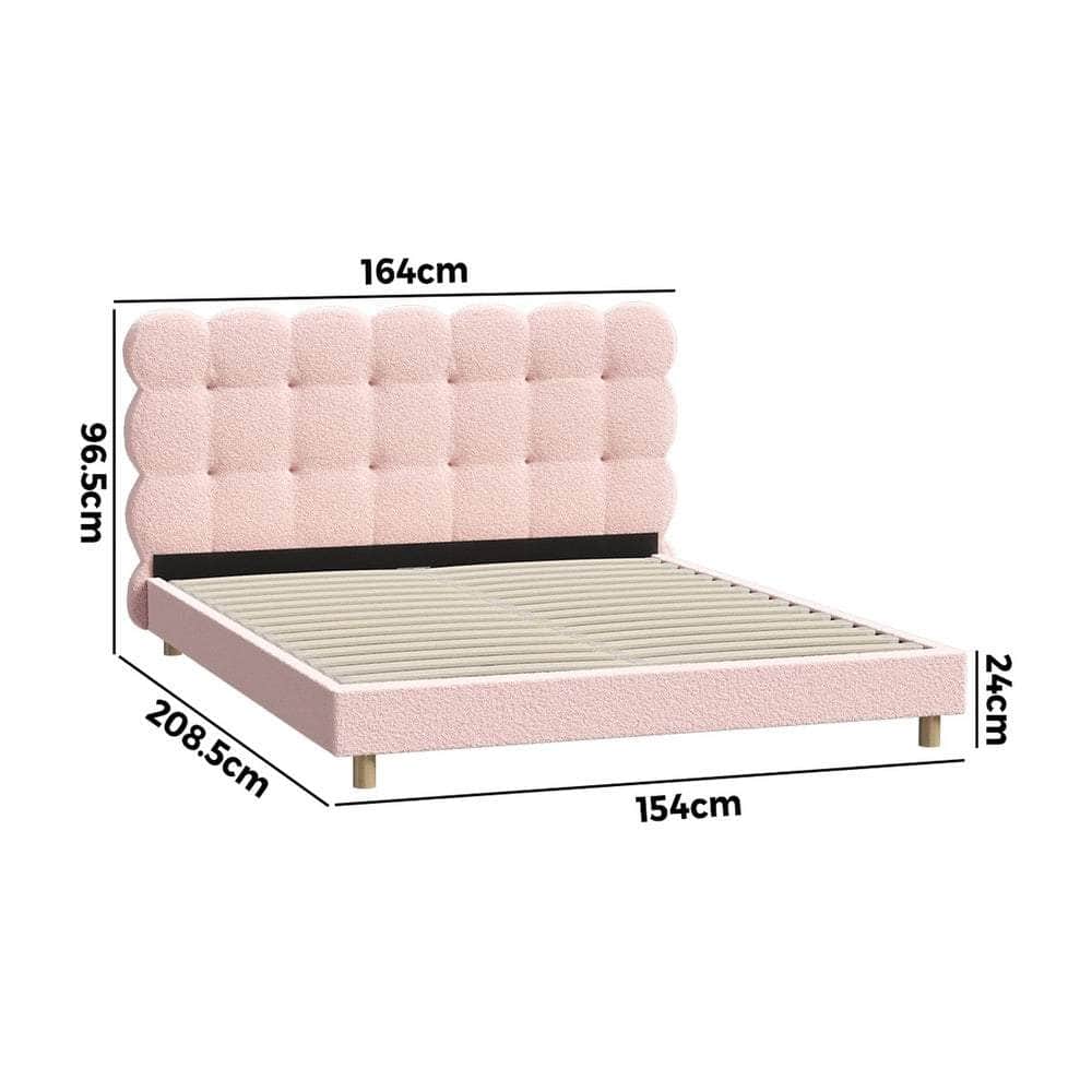 Bed Frame Tufted Bedhead Boucle Fabric Pink