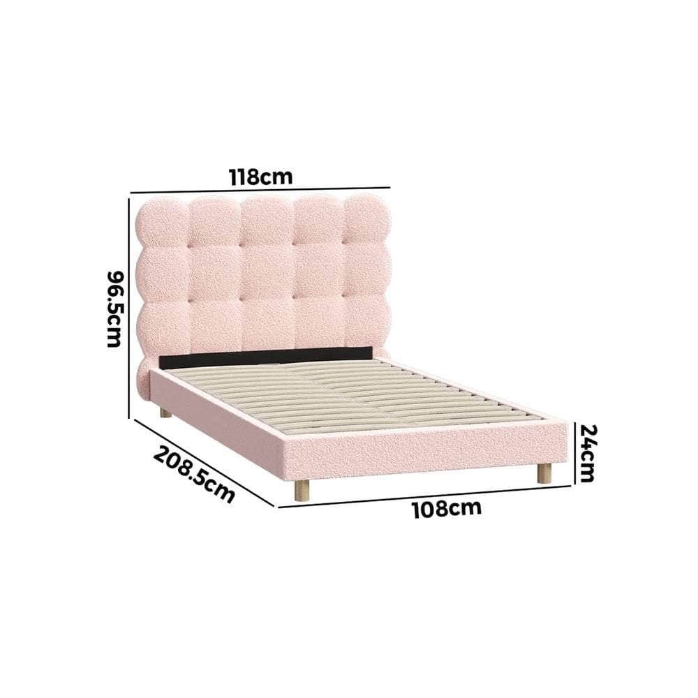 Bed Frame Tufted Bedhead Boucle Fabric Pink