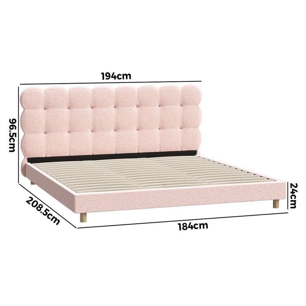 Bed Frame Tufted Bedhead Boucle Fabric Pink