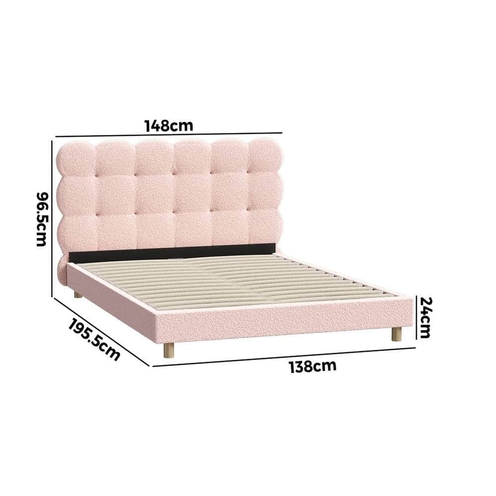 Bed Frame Tufted Bedhead Boucle Fabric Pink