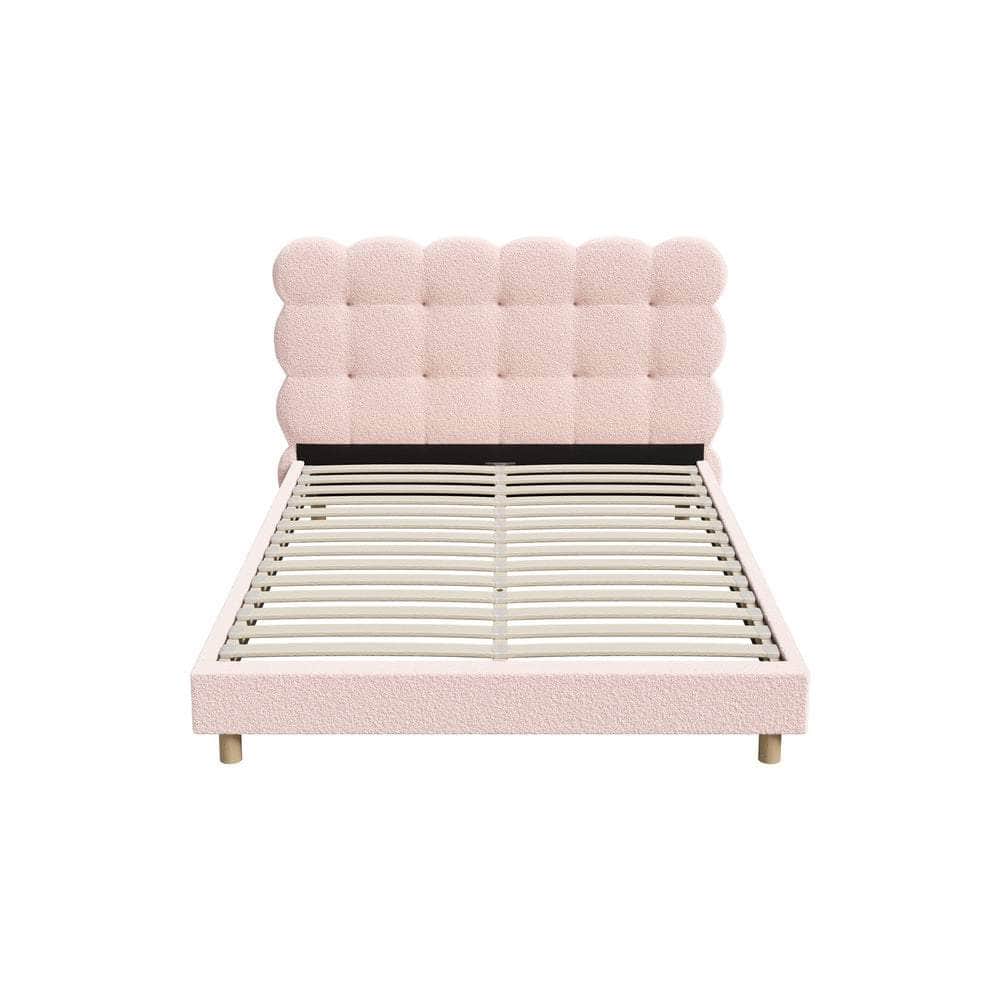 Bed Frame Tufted Bedhead Boucle Fabric Pink