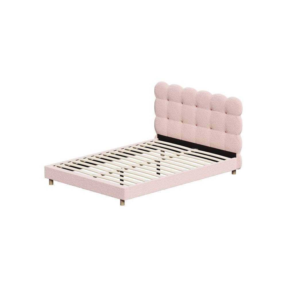 Bed Frame Tufted Bedhead Boucle Fabric Pink
