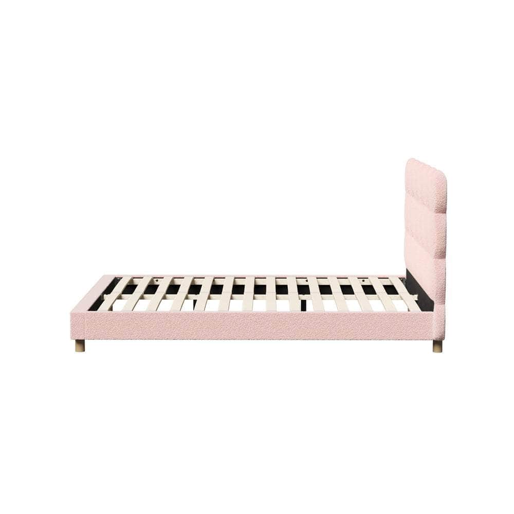 Bed Frame Tufted Bedhead Boucle Fabric Pink