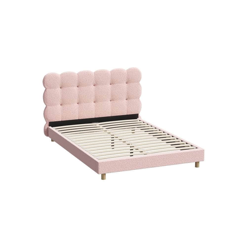 Bed Frame Tufted Bedhead Boucle Fabric Pink