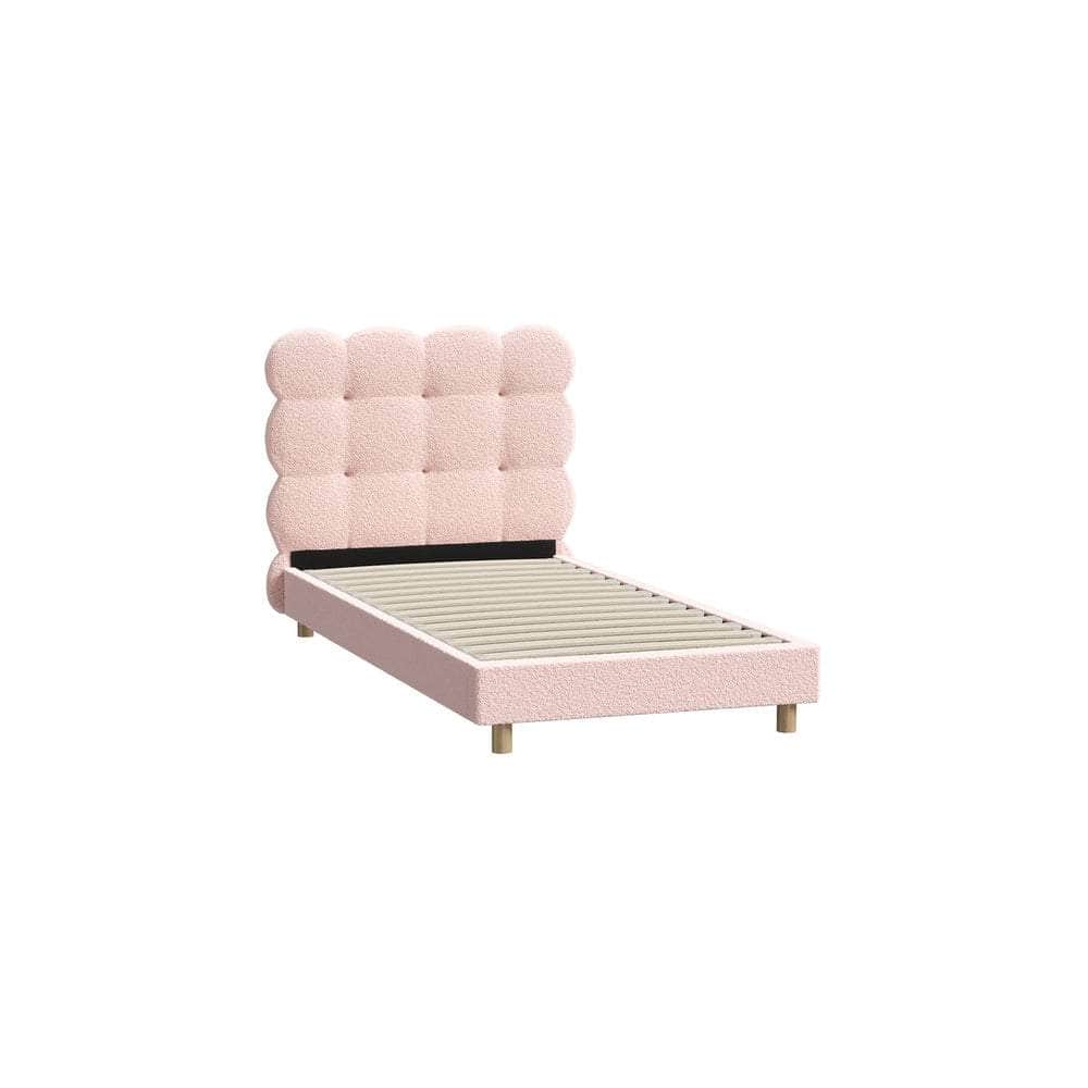 Bed Frame Tufted Bedhead Boucle Fabric Pink