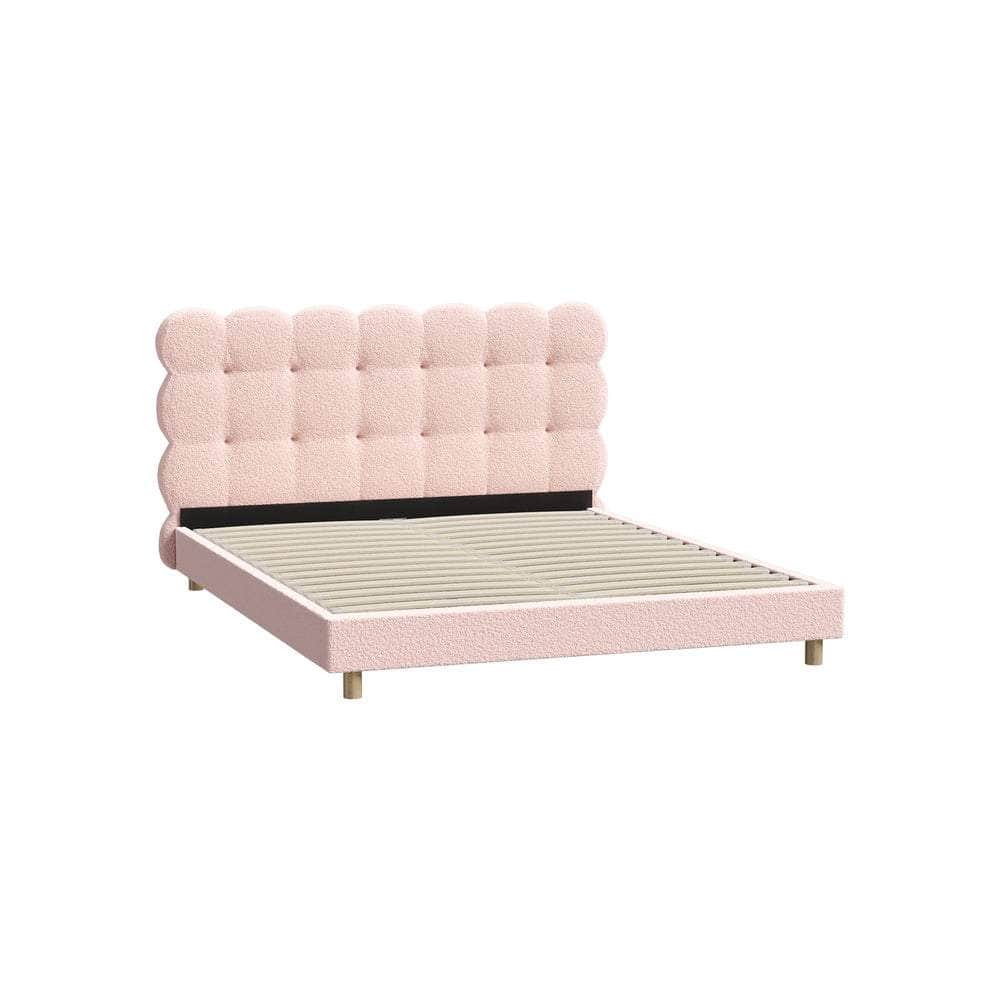 Bed Frame Tufted Bedhead Boucle Fabric Pink
