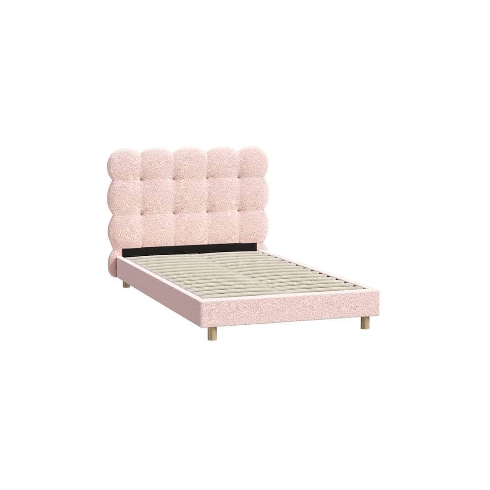 Bed Frame Tufted Bedhead Boucle Fabric Pink