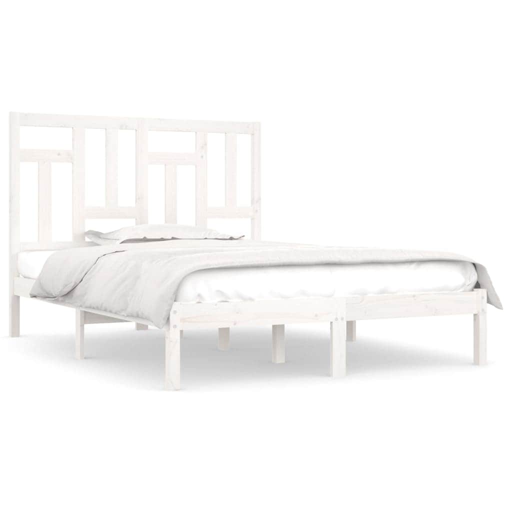 Bed Frame White Solid Wood Pine Queen Size