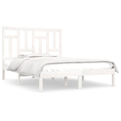 Bed Frame White Solid Wood Pine Queen Size