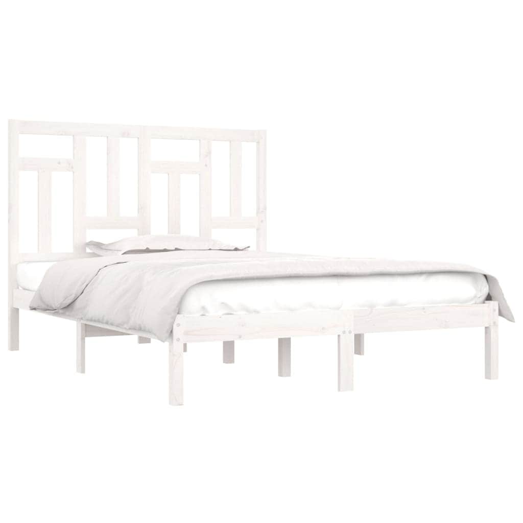 Bed Frame White Solid Wood Pine Queen Size